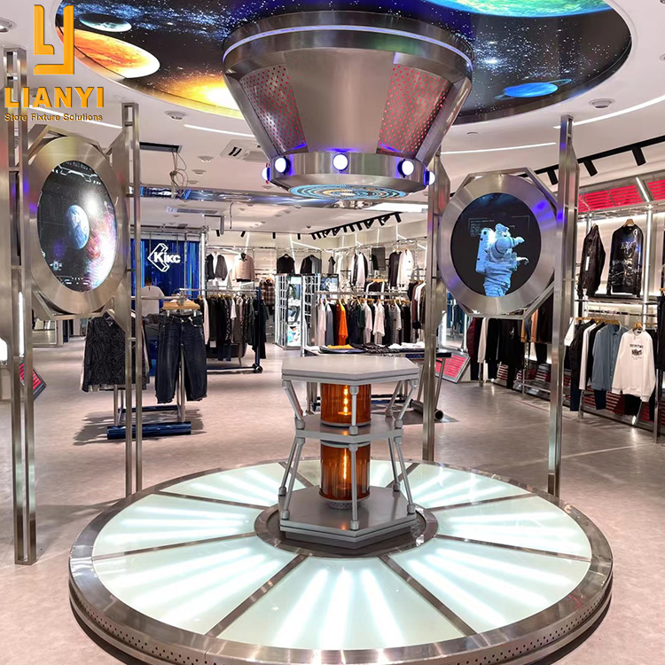 Kreatives Design Bekleidungsgeschäft Ausrüstung Boutique Möbel Led Metall Kleidung Display Regale 