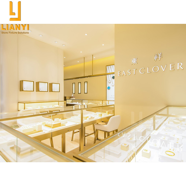 Einkaufszentrum Gold Schmuck Showroom Design Goldener Schmuck Kiosk Showcase Display Kabinett 