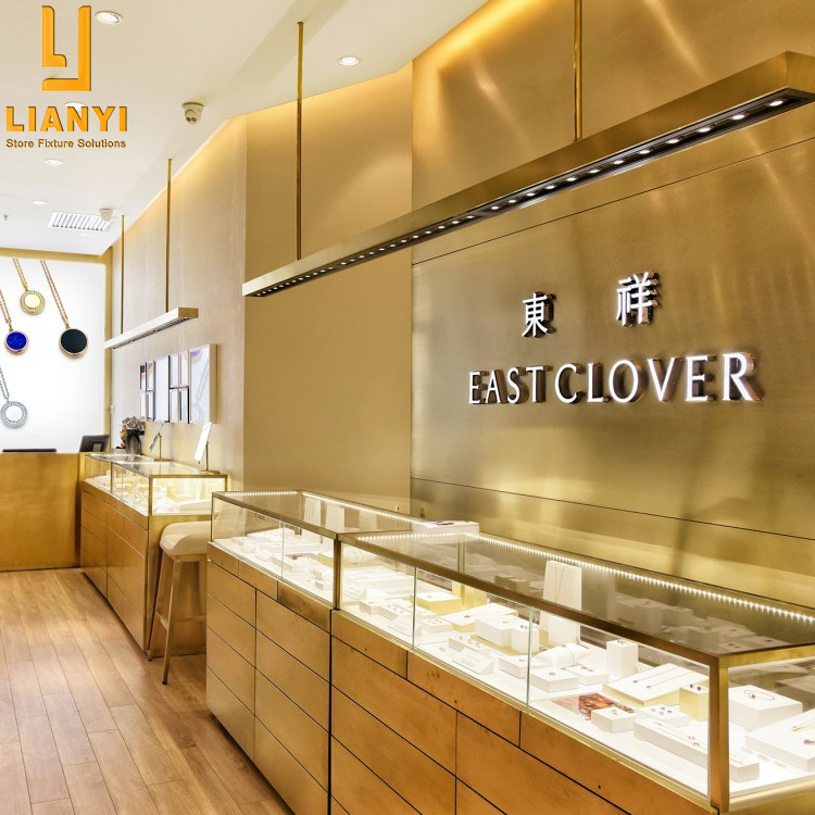 Einkaufszentrum Gold Schmuck Showroom Design Goldener Schmuck Kiosk Showcase Display Kabinett 